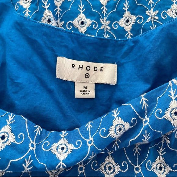 Rhode embroidered eyelet mini dress blue and white pockets size M - Picture 9 of 16